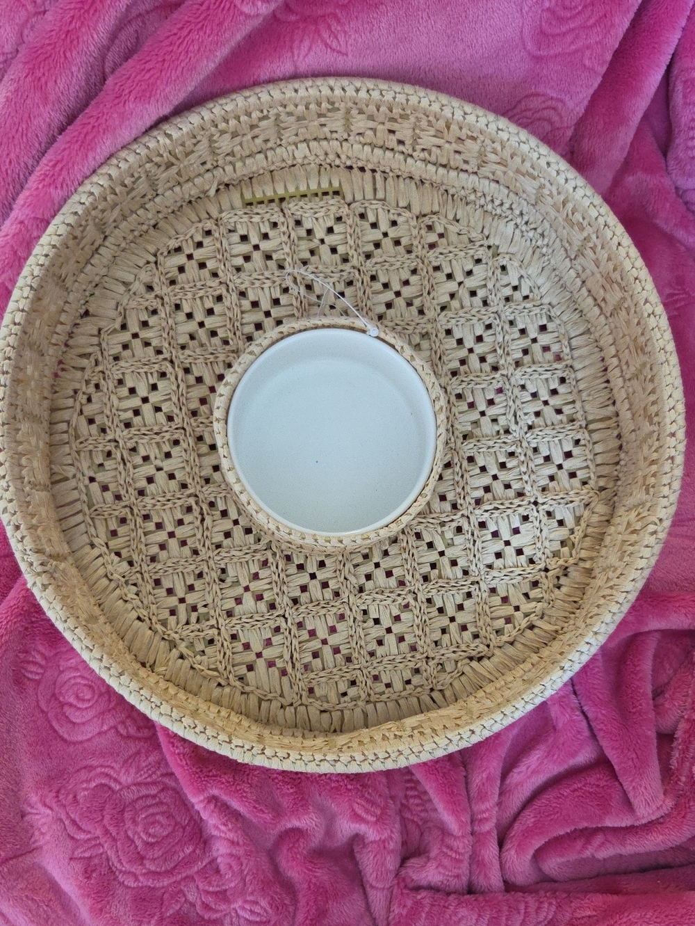 Crate&Barrel Natural Woven Round Serving Tray with White Removable Center